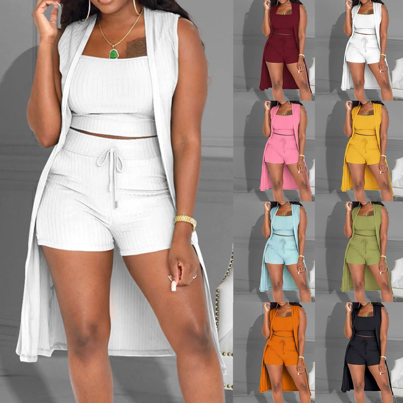 

New Summer 3 piece Shorts set 2024 Women outfits shorts sets sexy outfits for woman wholesale items for business summer clothes