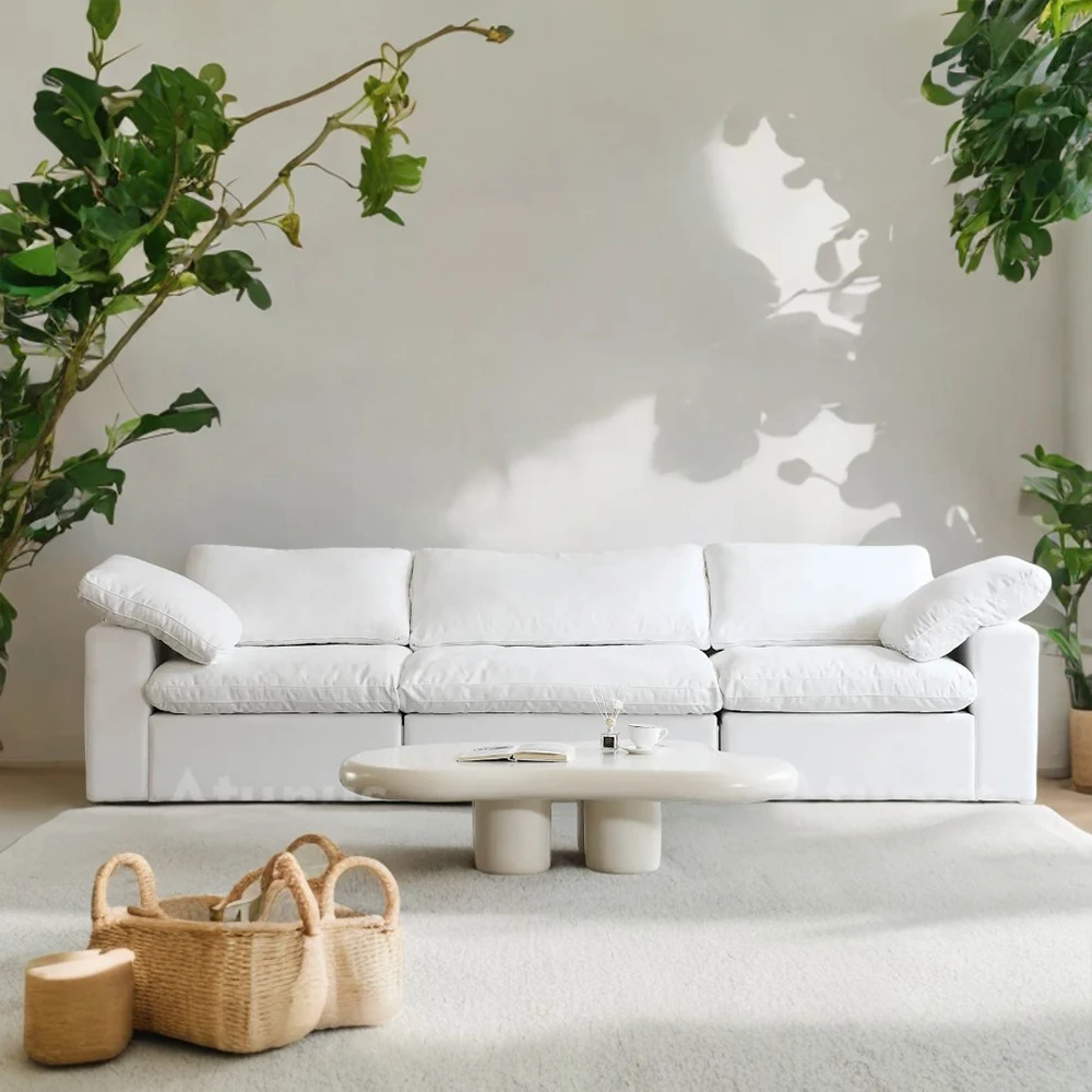 White Cloud Sofa Cream Wind Corner Fabric For Living Room Cotton Linen For Apartment And Mall Living Room Compressed Sofa