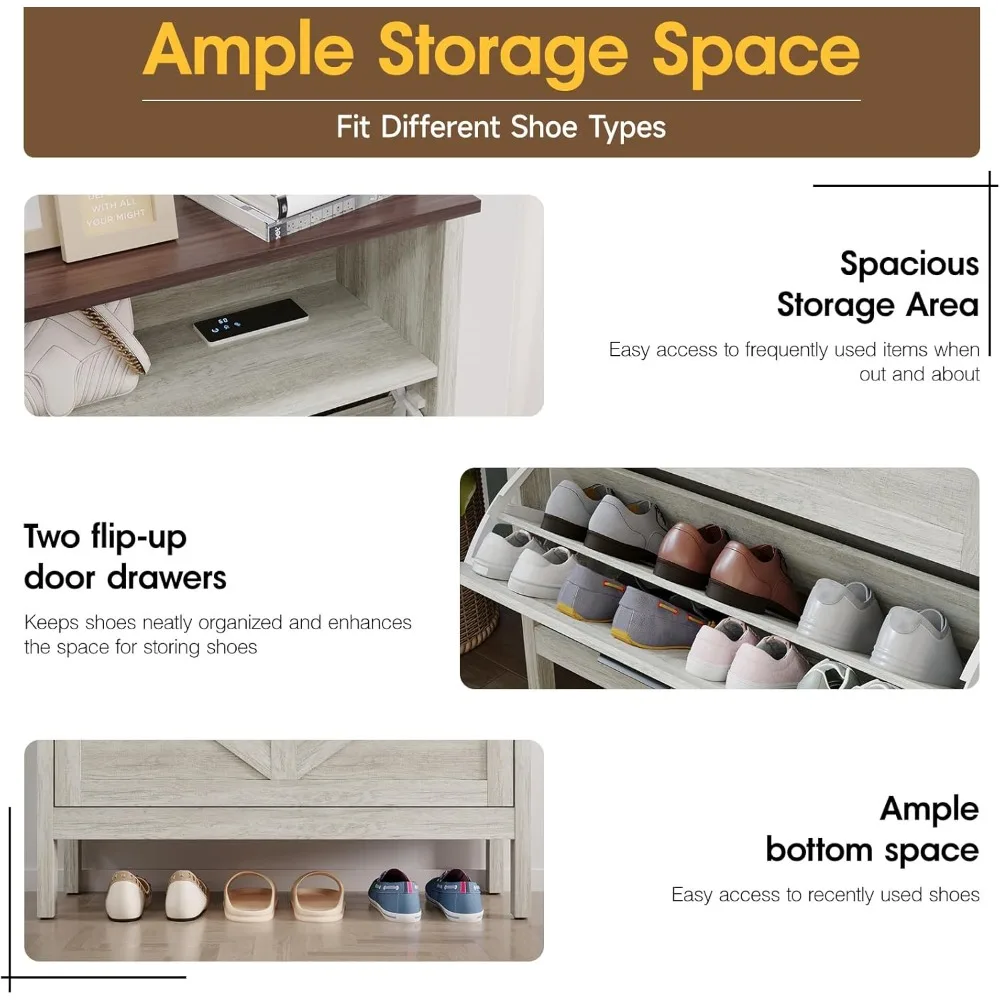 خزانة تخزين الأحذية مع درجين قابلين للطي، وظيفة إزالة الروائح الكريهة الأوتوماتيكية، خزانة تنظيم الأحذية قائمة بذاتها، بلوط بيج #5