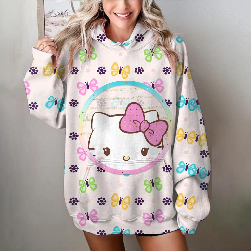 Vintage HELLO KITTY Print Crewneck Pullovers Harajuku Hoodie Women Fall Sweatshirt kawaii HELLO KITTY Sweatshirts