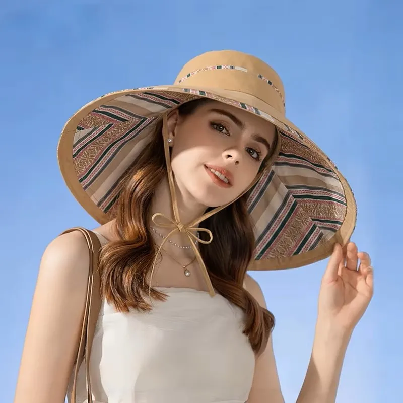 Wendbarer Sonnenhut mit übergroßer, biegsamer Krempe, UV-Schutz-Bucket-Hat für Damen, Strand und Reisen