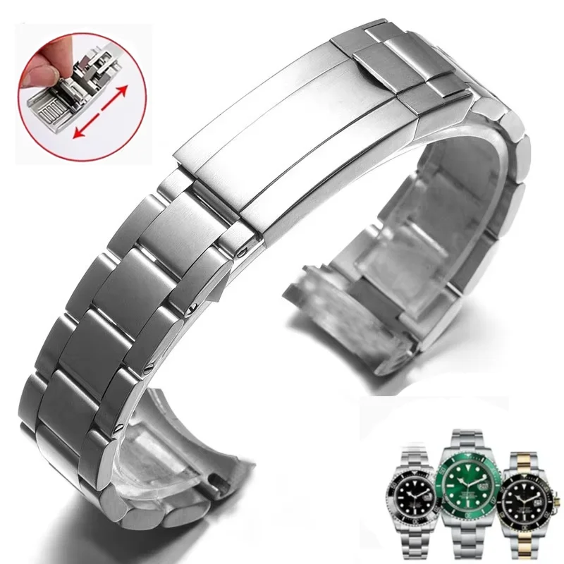 Watch Band For Rolex SUBMARINER DAYTONA Fine-Tuning Pull Button Clasp Watch Strap Men Stainless 904 Steel Watch Bracelet 20mm