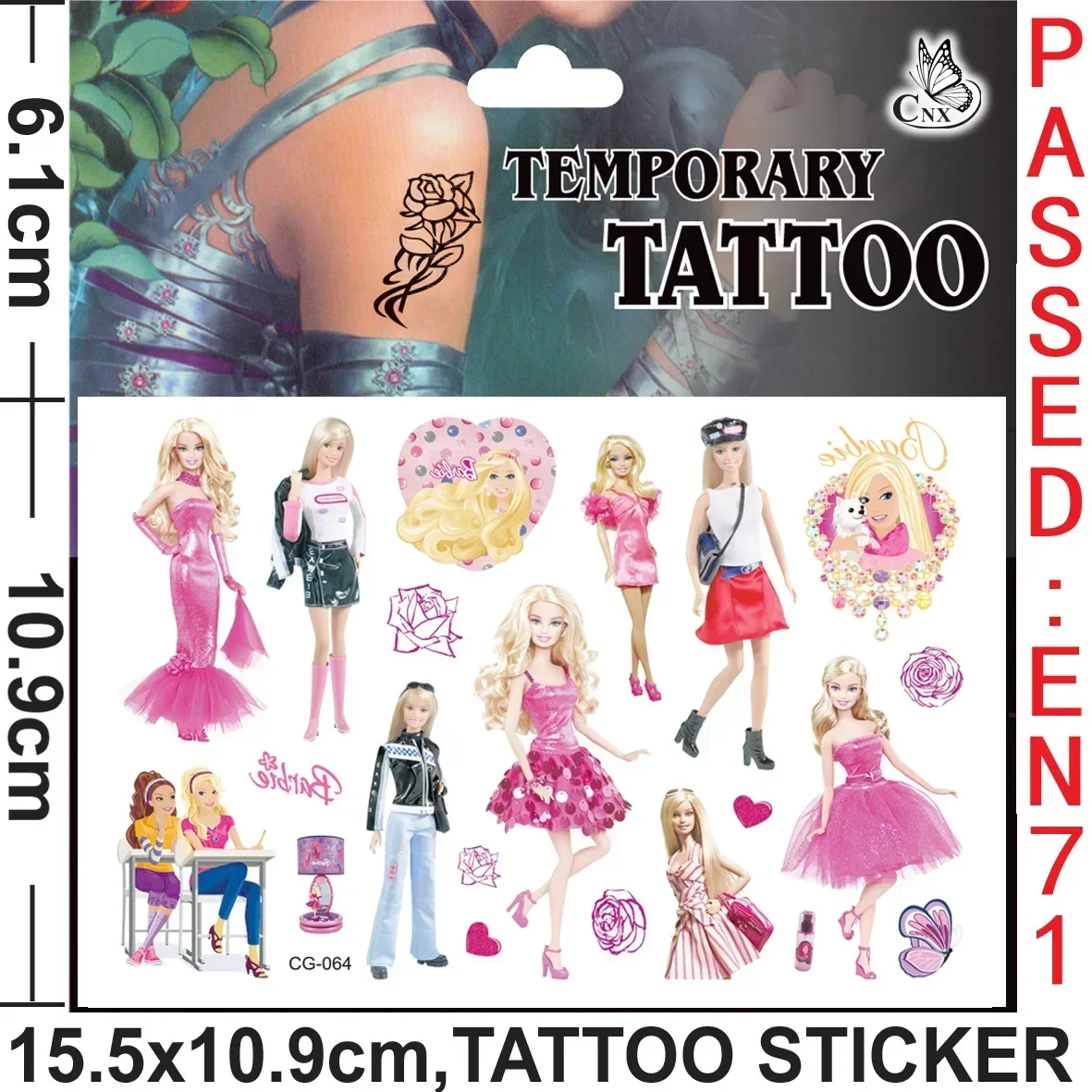 Anime Barbie Tattoo Stickers Cute Cartoon Pink Girls DIY Waterproof Sticker Cosplay Party Decoration Kids Birthday Gifts Toys