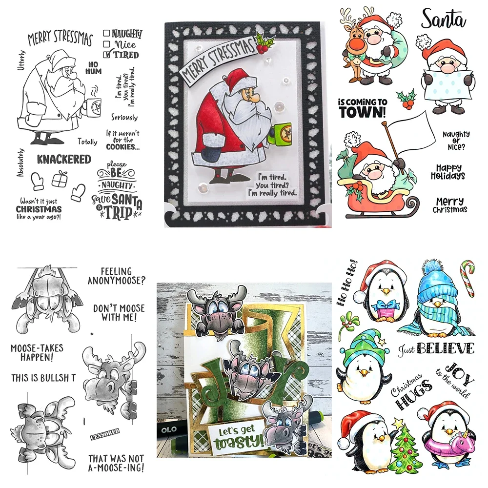 Weihnachtsmann-Stempel und Stanzformen, Weihnachten, niedliche Pinguine und Rentier, gestanzte Stempel-Set für DIY-Scrapbooking, Kartenherstellung