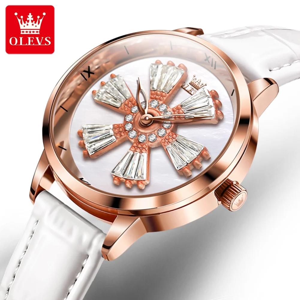 

OLEVS Brand New Fashion Leather Quartz Watches for Women Luxury Crystal Dial Can Be Rotated Ladies Watches Relogio Feminino