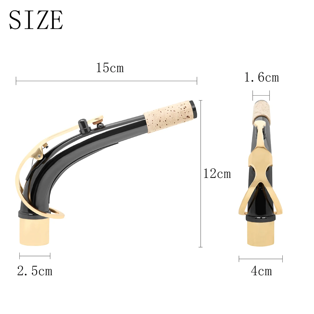Alto Saxophone Neck Black Nickel Plated Brass Hand Polished Replacement Neck with Cork & Leather Pads Durable for Sax Player