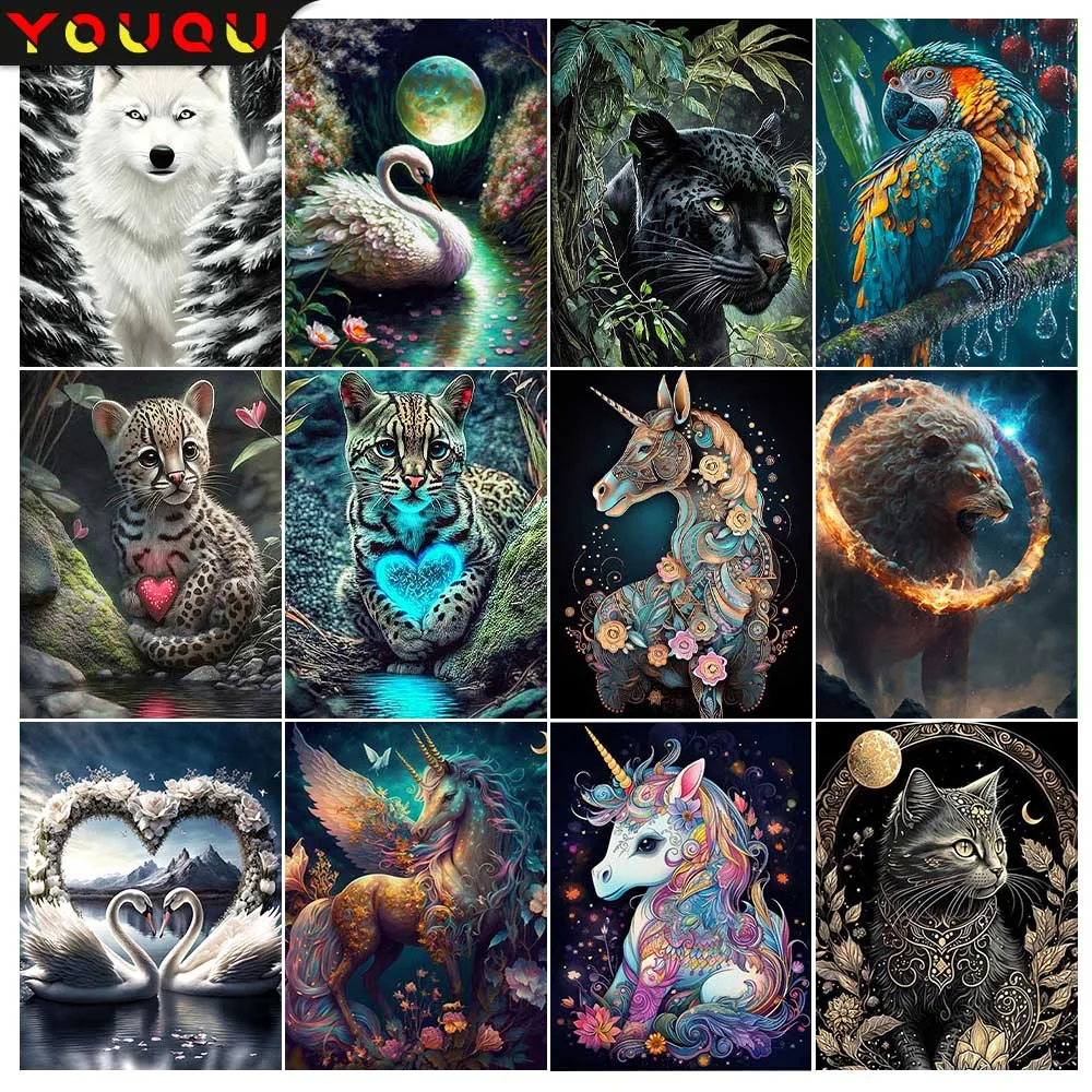 YOUQU Full Round Diamond Embroidery Cross Stitch Kit Animal Selection Diamond Painting DIY 5D Mosaic Picture Home Decoration