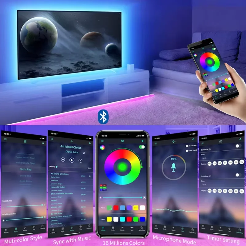 LED Strip Light 2835/5050 RGB 24key Remote APP Control USB 5V 1-20M Atmosphere Lamp Flexible Tape TV Backlight Home Decoration