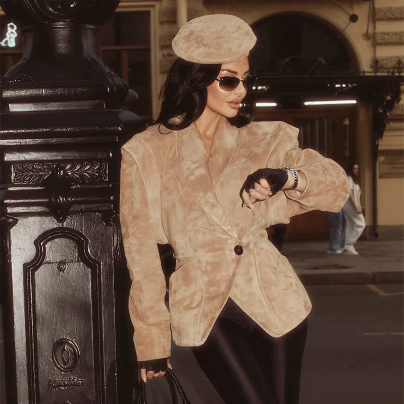 

Модная темная цветная замшевая тканевая куртка с воротником-стойкой, женское повседневное пальто с завязкой на талии и широкими плечами, осенняя уличная верхняя одежда