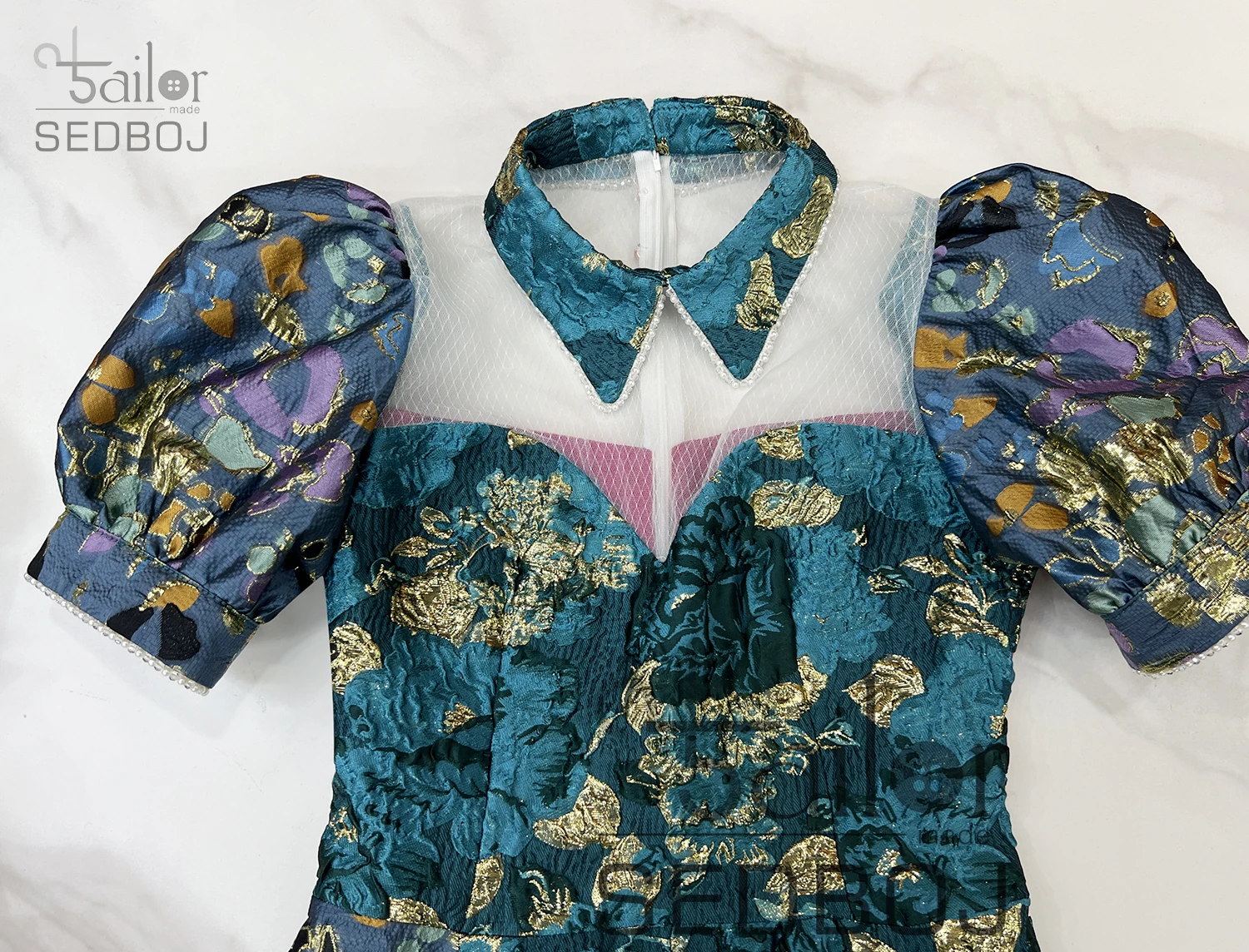 Robe de soirée Vintage en jacquard à grand revers pour femmes, avec nœud tridimensionnel, manches courtes, ceinture, ligne a, perles à ongles, nouvelle collection