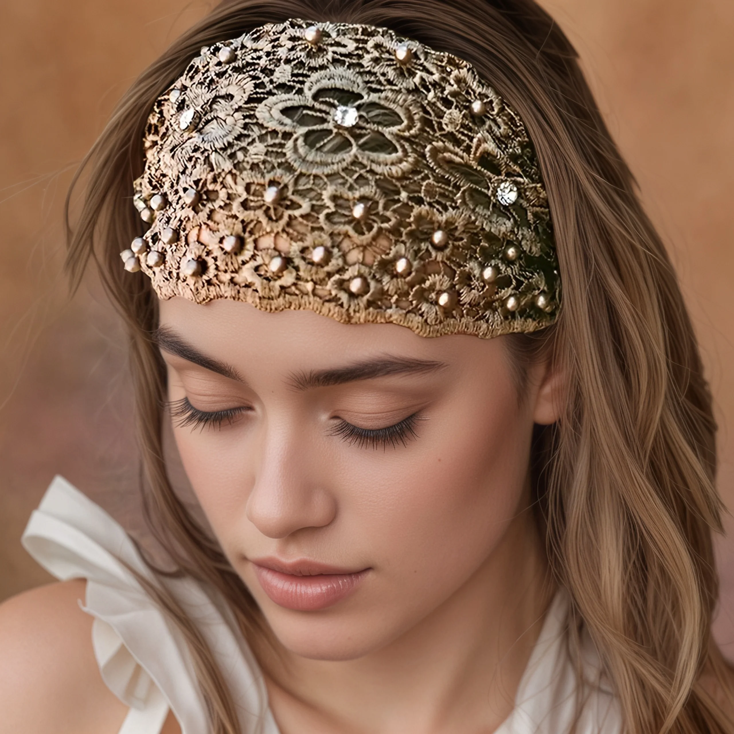 

2026 Floral Hollow Out Headband New Style Beaded Wide Edge Hair Band for Women White Hair Covering Hair Accessory Headband