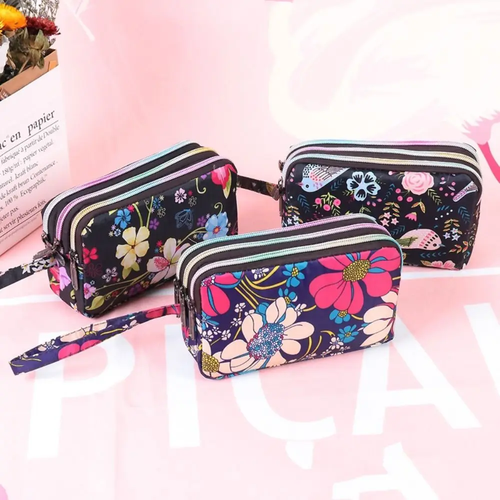 Casual Print Flower Wallet Fabric Phone Purse Makeup Bags Flower Coin Purse Handbag Cosmetic Bags Canvas Wallet Girl