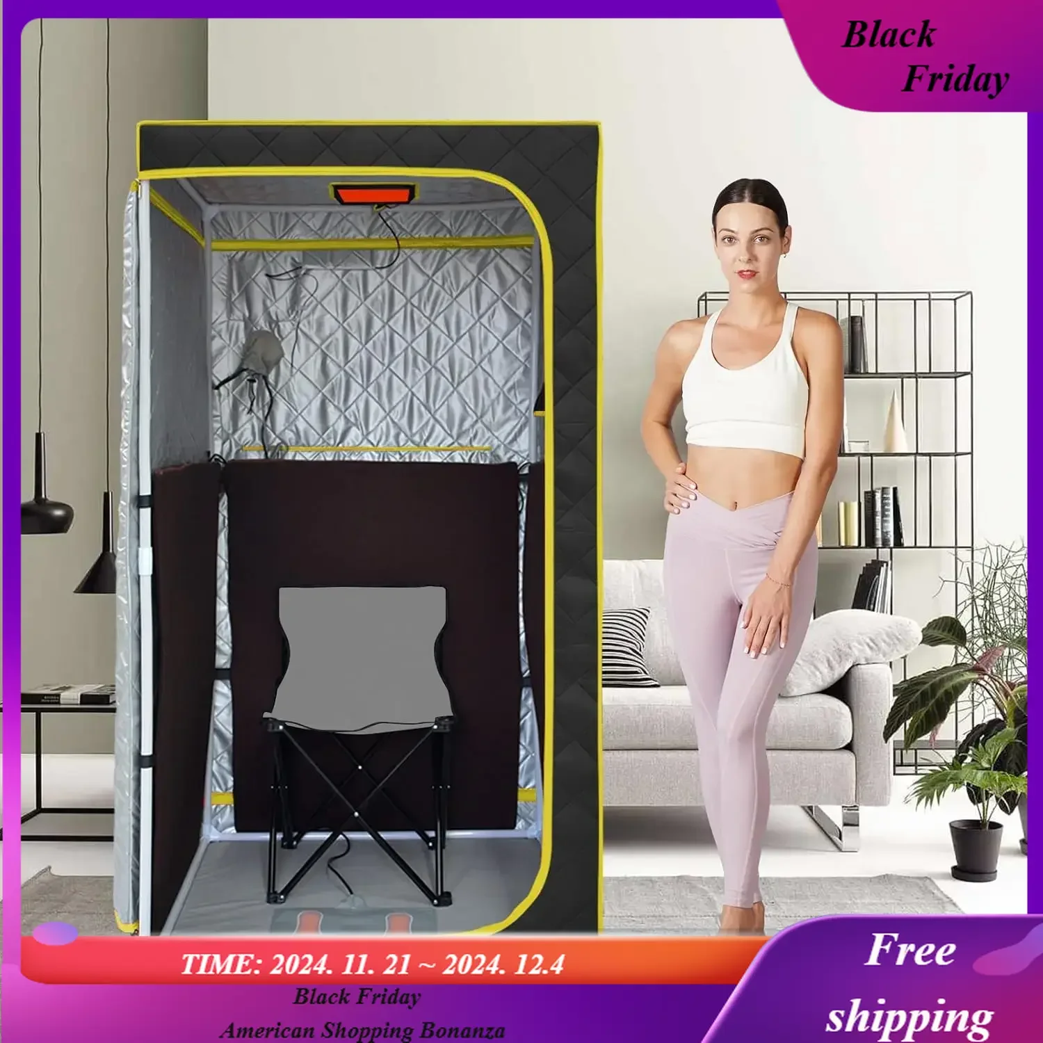 Portable Infrared Sauna,  One Person Sauna Tent, Separate Heating Foot Pad and Portable  Chair