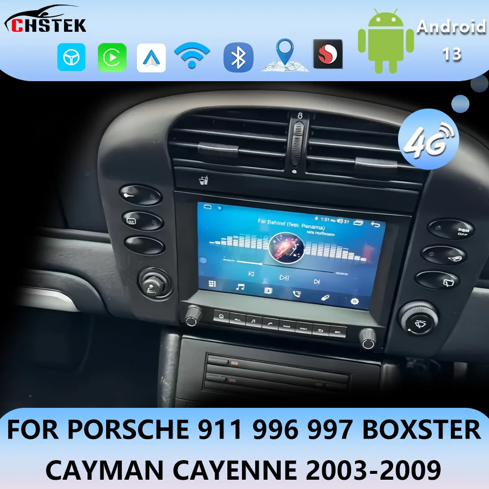 Qualcomm For Porsche Cayman Cayenne 911 996 MK2 Boxster 997 2003-2009 Radio Samochodowe Carplay Android 13 BT 4G Stereo CHSTEK