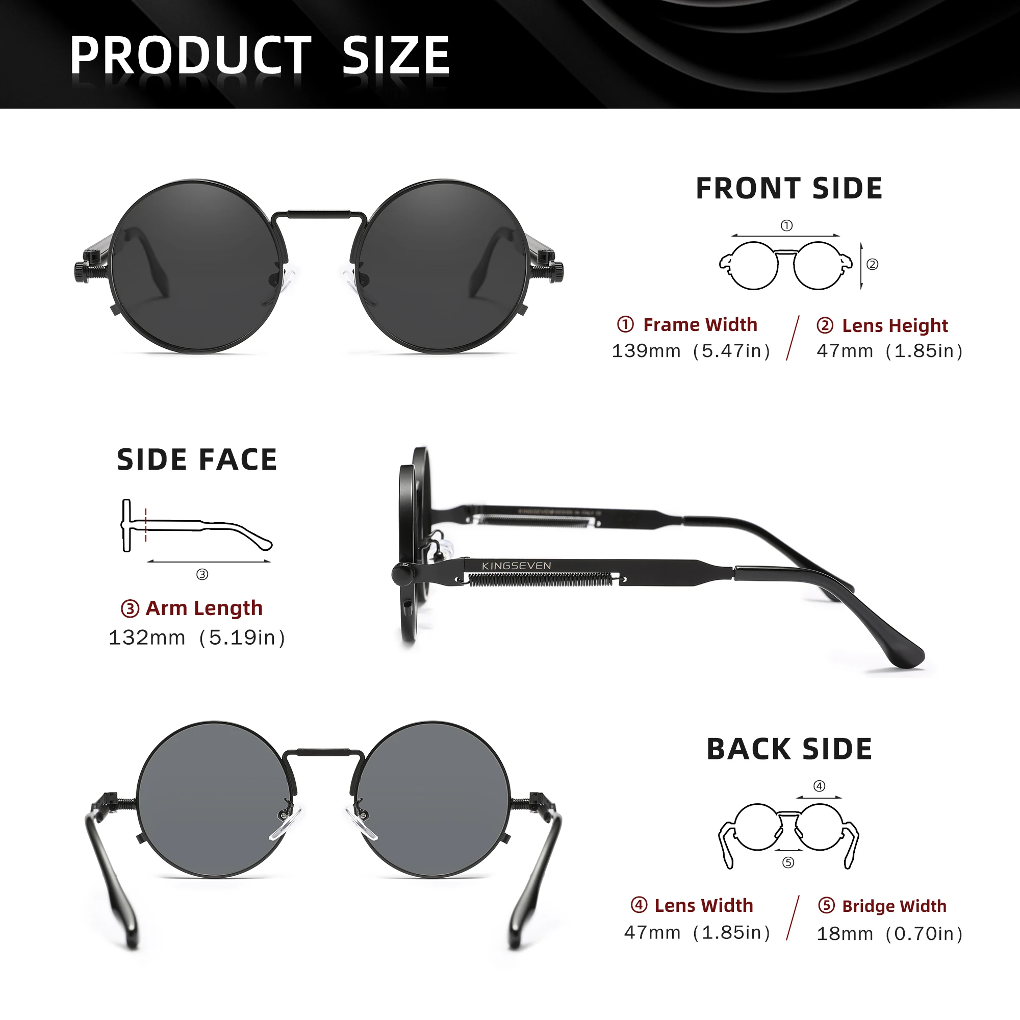 KINGSEVEN Vintage polarisées Steampunk lunettes de soleil rondes marque de luxe hommes lunettes Vint