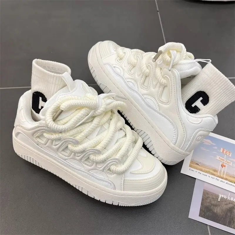 Shanpa Dames Sportschoenen Effen Kleur Mode Street White Comfortabele Sneakers Vrouwen Casual Veelzijdig Design Damesschoenen