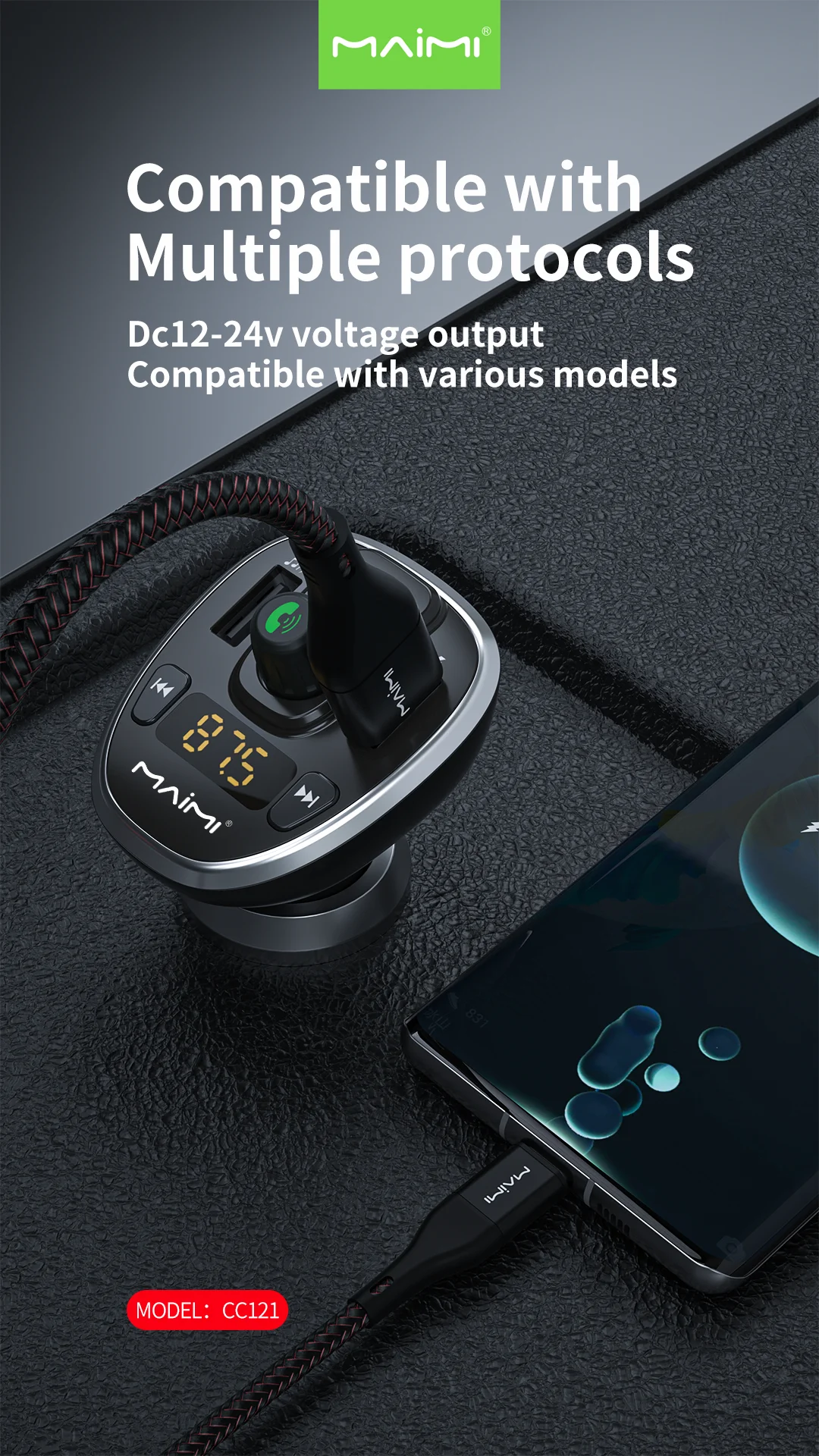 Bluetooth 5.0 FM Transmitter Handsfree Car Radio Modulator MP3 Player With 22.5W USB Super Quick Charge Adapter for Car