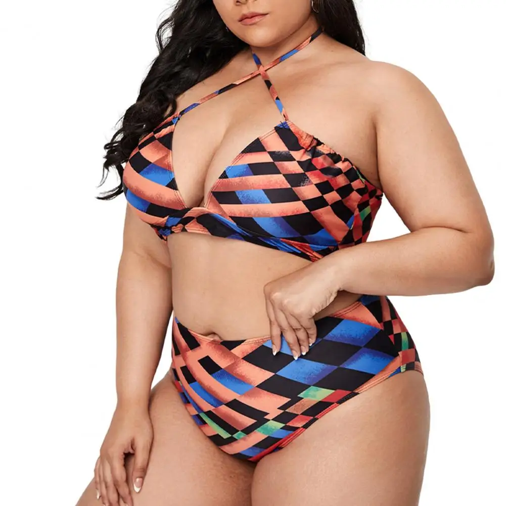 Conjunto de Bikini con estampado para mujer, traje de baño plisado de corte bajo Halter y cordón con cuello de cintura alta, ropa deportiva, 3 unidades por Set