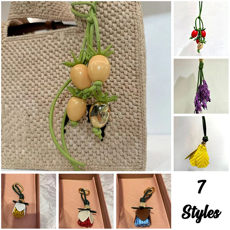 

Cowhide Bag Charm Exquisite Tomato String Pendant Woman All-match Cute Backpack Pendant Bag Green Keychain Accessories