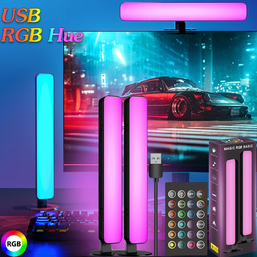 USB LED Light Bar RGB Pickup Light Desktop Atmosphere Lamp TV Backlights Music Sync Ambient Lamp Remote Control for Gaming Room