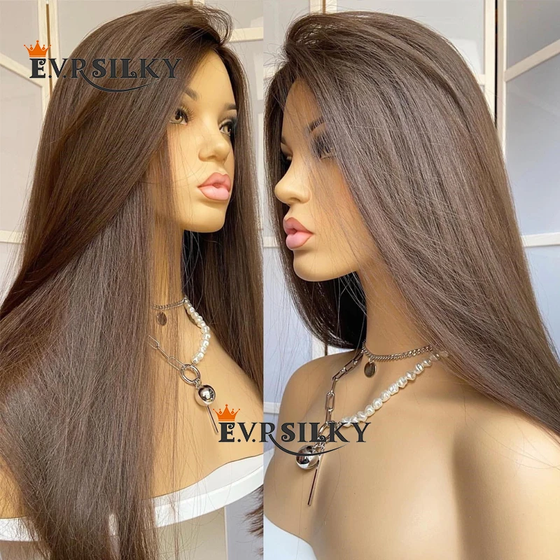 

Eversilky Light Caramel Brown Silky Straight 100% Human Hair Women Wigs with Baby Hair Pre Plucked Glueless 360 Lace Frontal Wig