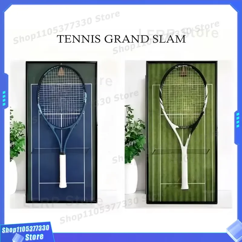 Premium Metal Wood Tennis Racket Display Stand Wall Mount Bracket for Living Room Sports Collectibles Grand Slam Decoration