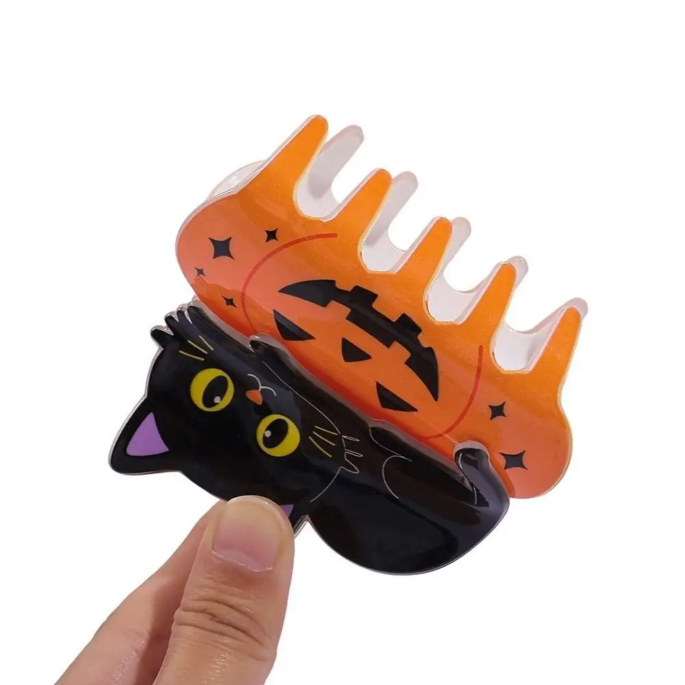 Cute Animal Halloween Hair Claw Strong Hold Lightweight Pumpkin Shark Clip Bright Color Non Slip Black Cat Hair Claw Women Girls