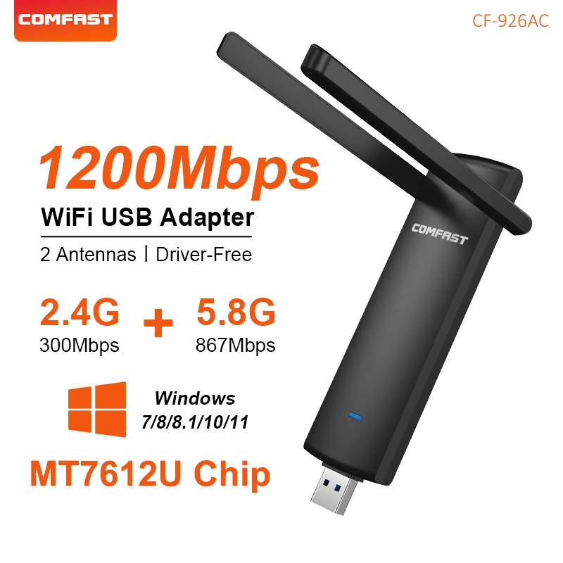 

Comfast 1200Mbps WiFi USB Adapter USB3.0/2.0 Wireless Network Card Dual Band 2.4G+5Ghz WiFi Dongle Win XP/7/8/8.1/10/11 Linux