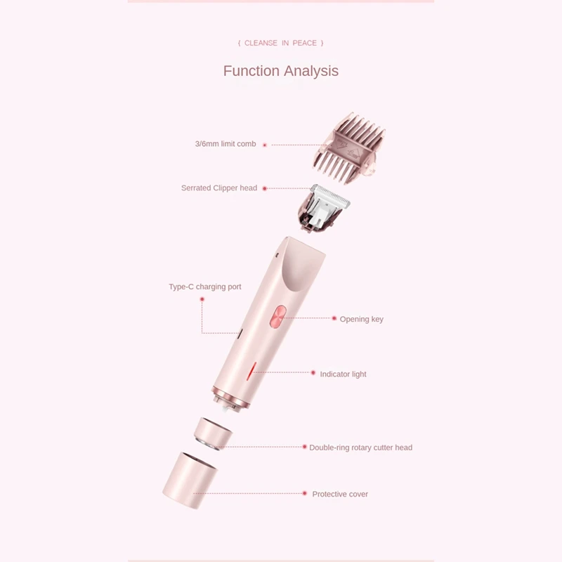 B99A-Bikini Trimmer For Women Electric Shaver 2-In-1 Body And Facial Hair Removal Double Head For Pubic Face Underarm Legs