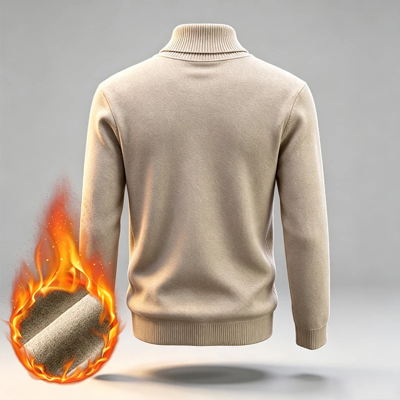 Herren Fleece-gefütterter Rollkragenpullover mit langen Ärmeln, gerippten Bündchen und Saum, Thermo-Pullover für die kalte Jahreszeit, alltägliche Freizeitkleidung für den Arbeitsweg. – Detail 12