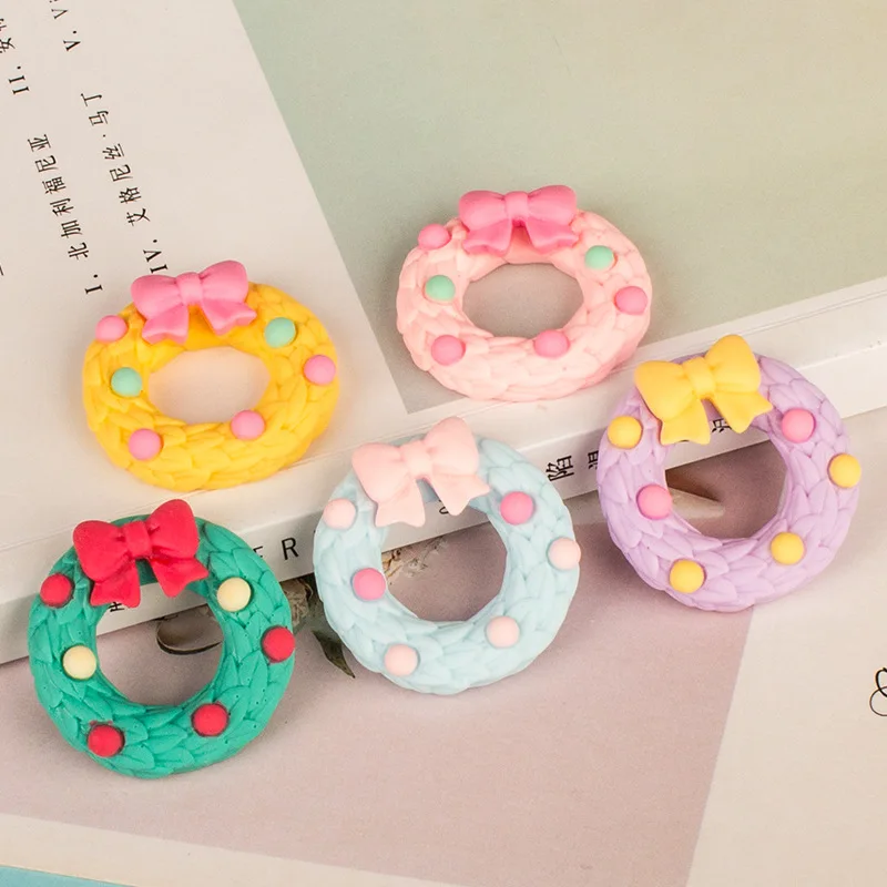 10Pcs Cute Bowknot Wreath Flatback Resin Cabochon For Hair Bows CenterDIY Craft Christmas Decorations For Home Accessories