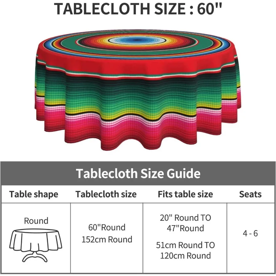 Selimut Meksiko Serape Mantel Mexicano Berwarna-warni Tahan Air Taplak Meja Bundar Dekorasi Kain 60 Ih Circular Tab