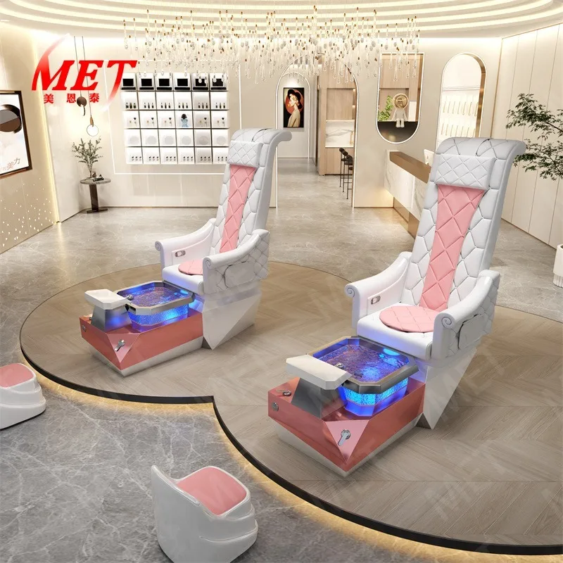 2026 New Arrival Modern White Equipment Solid Wood Armrest Foot Spa Electric Massage Pedicure Chair With Led Lighting