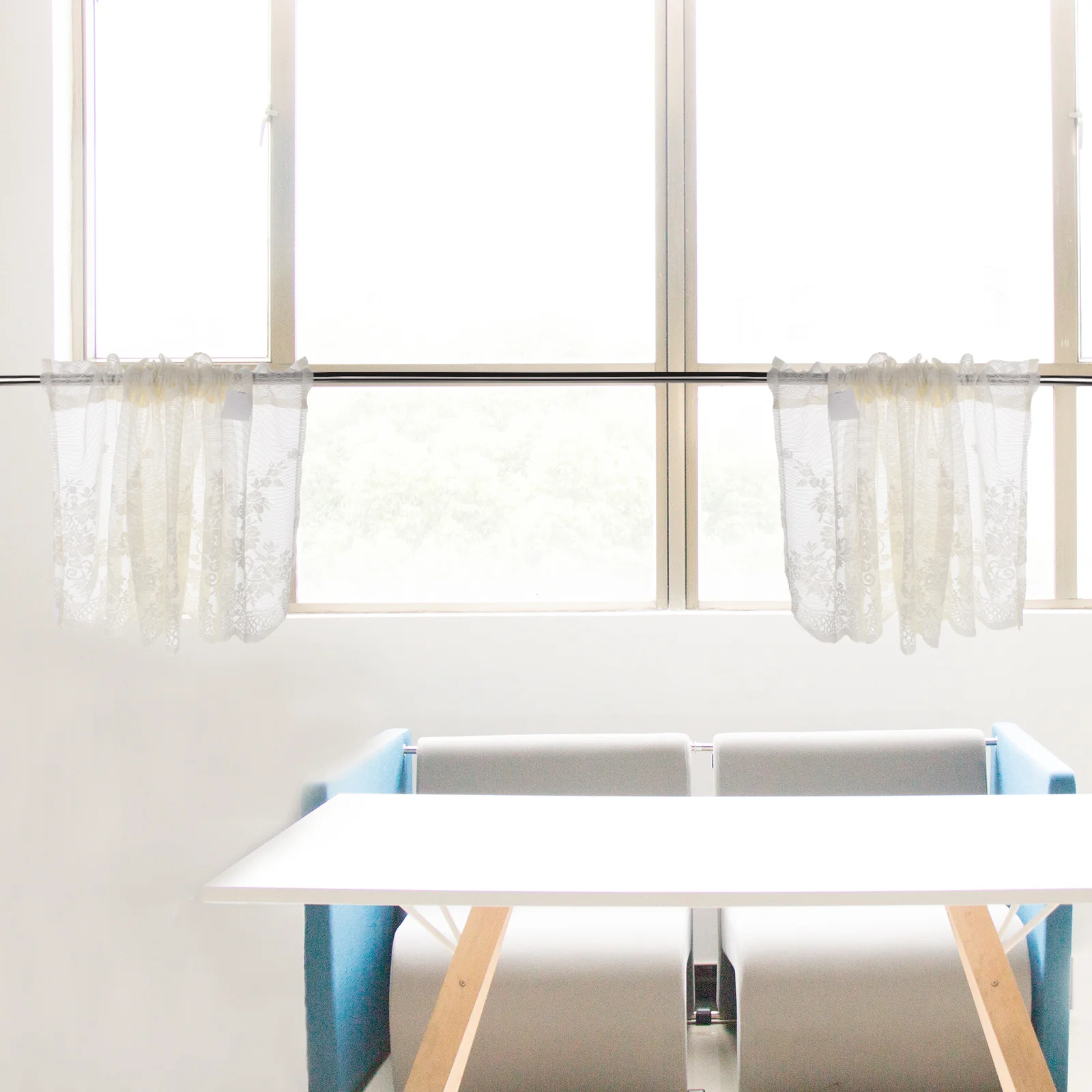 Rideaux en dentelle courts décoratifs résistants au soleil, transmetteurs de la lumière ventilés pour cuisine, balcon, toilettes, 130x41cm, Beige