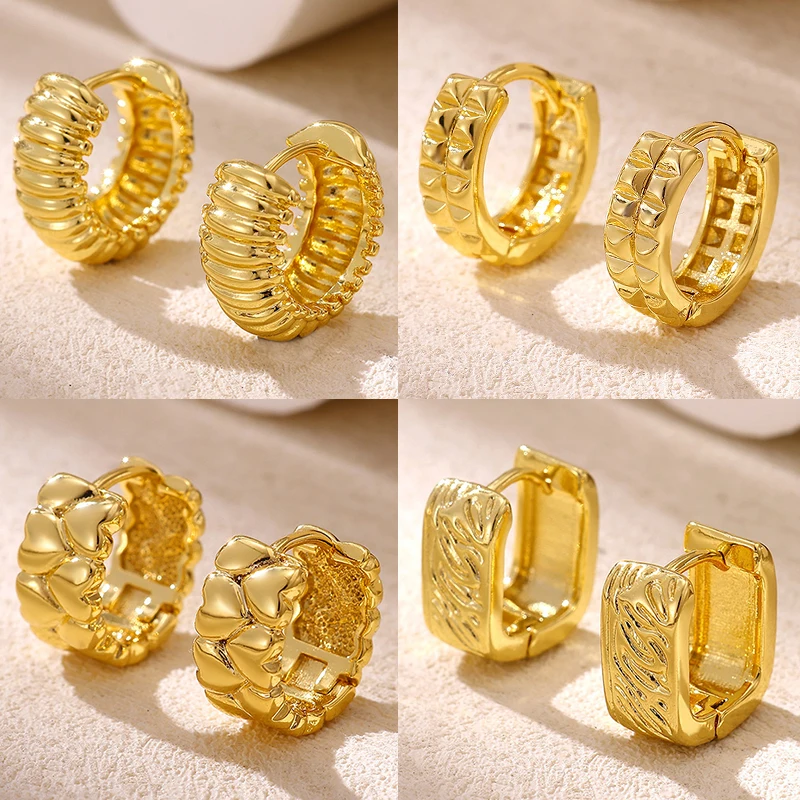 

Vintage Textured Geometric Heart Earrings for Women 18K Gold Plated Small Hoop Earrings Fashion Jewelry Gifts for All Occasions