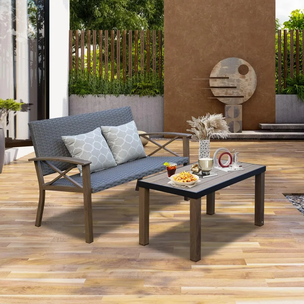 

Domi Aluminum Patio Furniture Set, 2-Piece Modern Conversation Set with Cotton Padding Backrests and Seats, Outdoor Loveseat Met