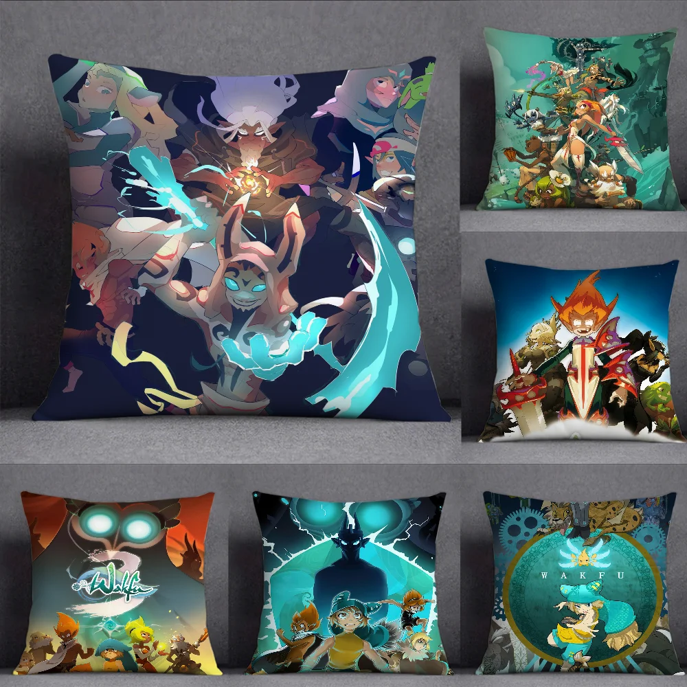لعبة فيديو W-wakfu MOMORPG مغامرة كيس وسادة مربع على الوجهين الطباعة قصيرة أفخم غطاء وسادة أريكة وسادة السرير