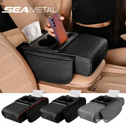 SEAMETAL Car Center Console Armrest Cushion Thicken Arm Rest Box Pad Extension Cushion with Cup Holder Tissue Box Organizer Bag