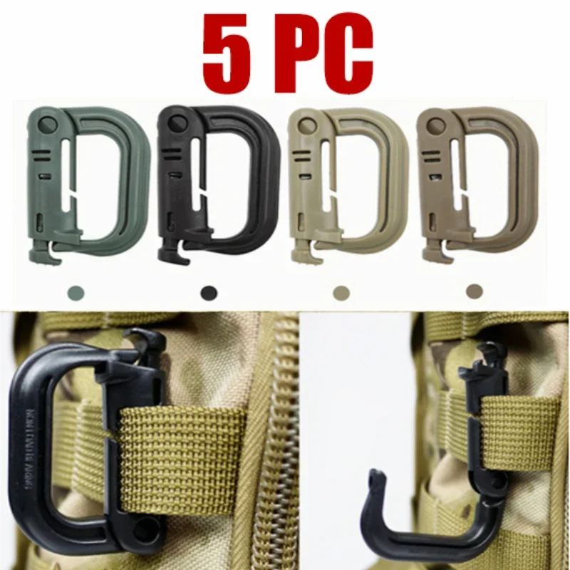 

5PC Plasctic Shackle Carabiner D-ring Clip Molle Webbing Backpack Buckle Snap Lock Grimlock Multi Outdoor Hiking Camping Gear