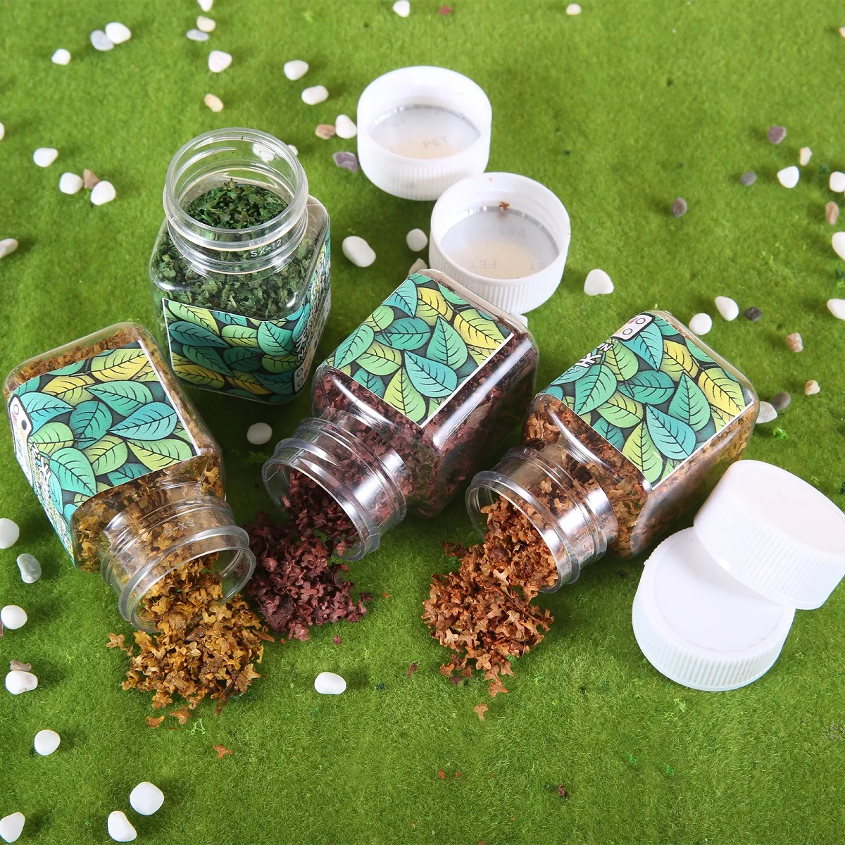 Miniatur daun statis 56ml, 4 botol DIY Model simulasi pohon jatuh daun DIY lanskap tanaman