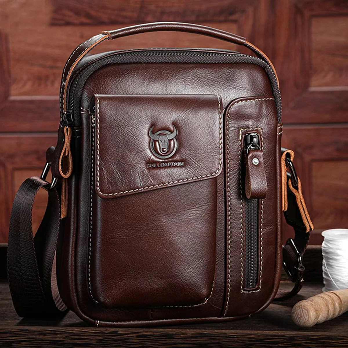 Genuine Leather Fashion Men Messenger Bag's Business Portable Handbag Leather Shoulder Bag Phone Bags