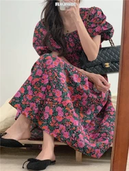 Floral Retro Vintage Dress Pastoral Chic Girls 2022 New Design Holiday Date Flhjlwoc Beach Elegant Lace-Up Bow Tie Long Dress
