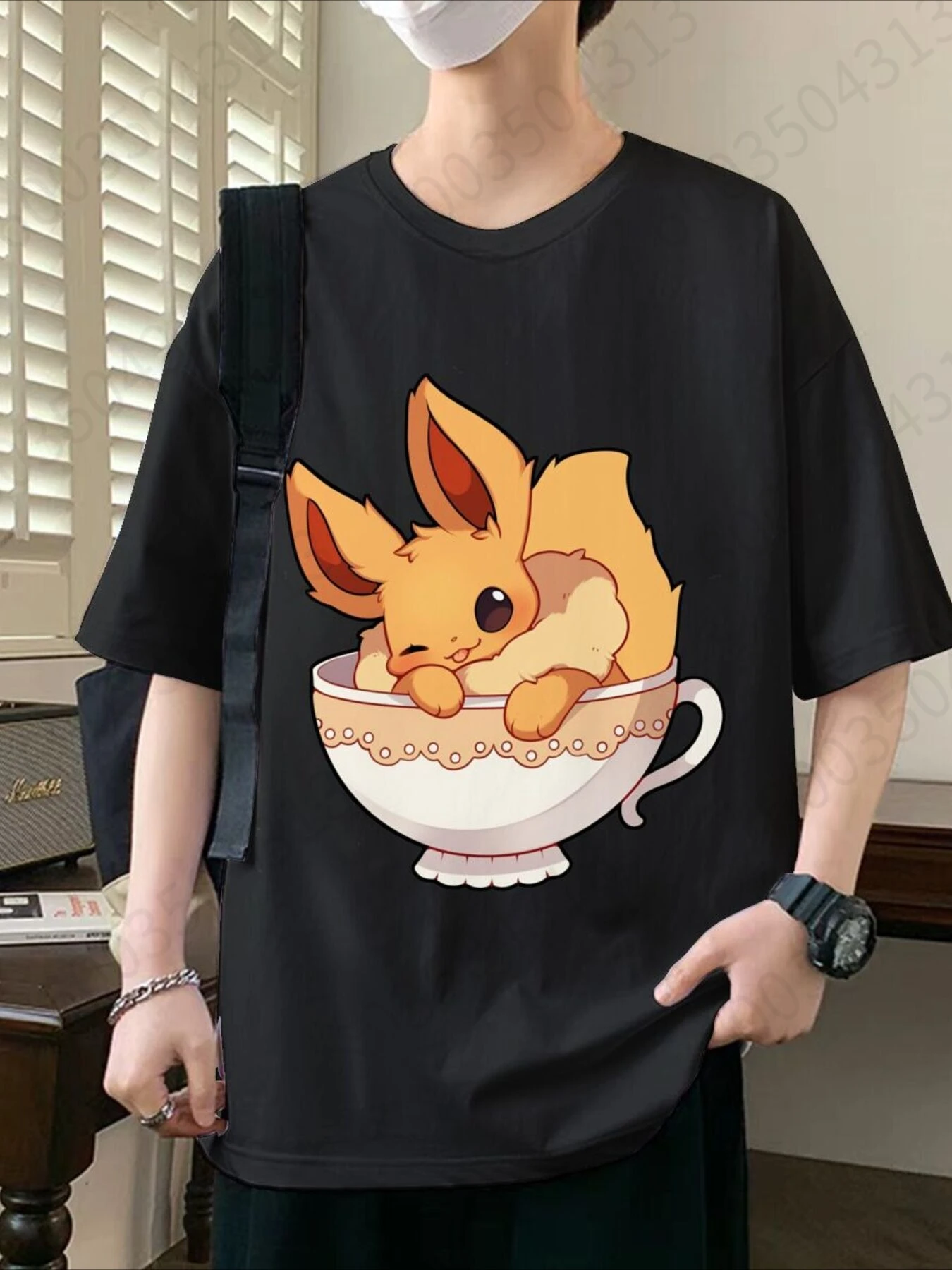 

Eevee Potdemiel Pokémon T-shirt Pikachu Men's Women Anime Peripheral Short Sleeve Summer Harajuku Casual Tops Cotton Tees Trendy
