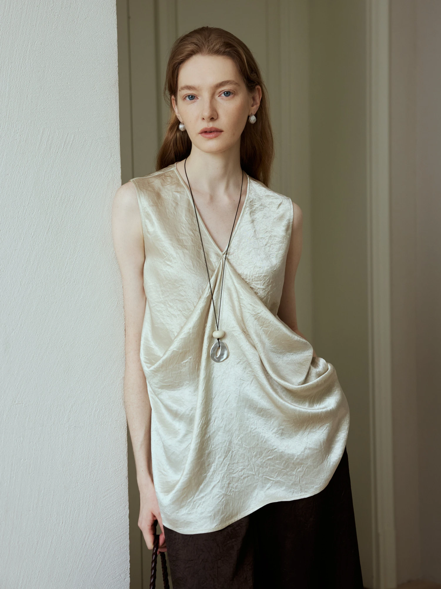 

Faionable Ele Women's Svel V-Ne Acetate Texture Vest Top Openroles Sli Precision Summer Regular Length