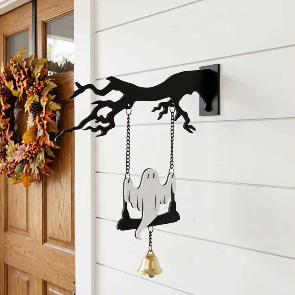 Wall Mounted Halloween Ghost Swinging Doorbell Acrylic Decorative Bat Doorstep Bells No-drill Sounding
