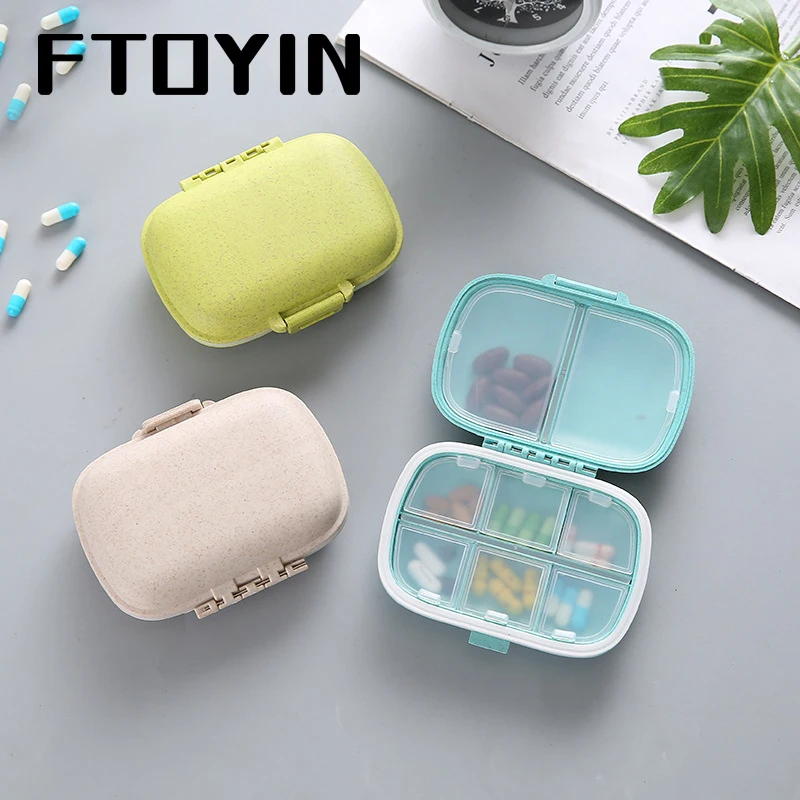 8 Grids Medicine Storage Box Portable Travel Pill Cases With Seal Ring Small Box For Tablets Wheat Straw Container for Medicines