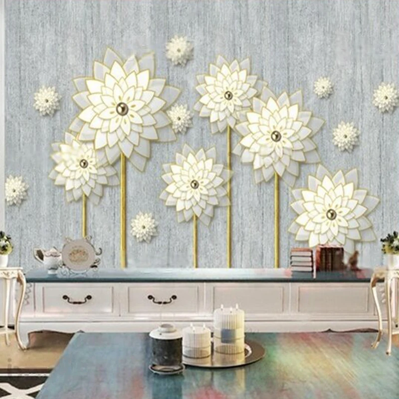 

Modern Minimalist 3D White Floral TV Background Wall Wallpaper Custom Size Mural for Living Room Interior Decoration Wall Decor