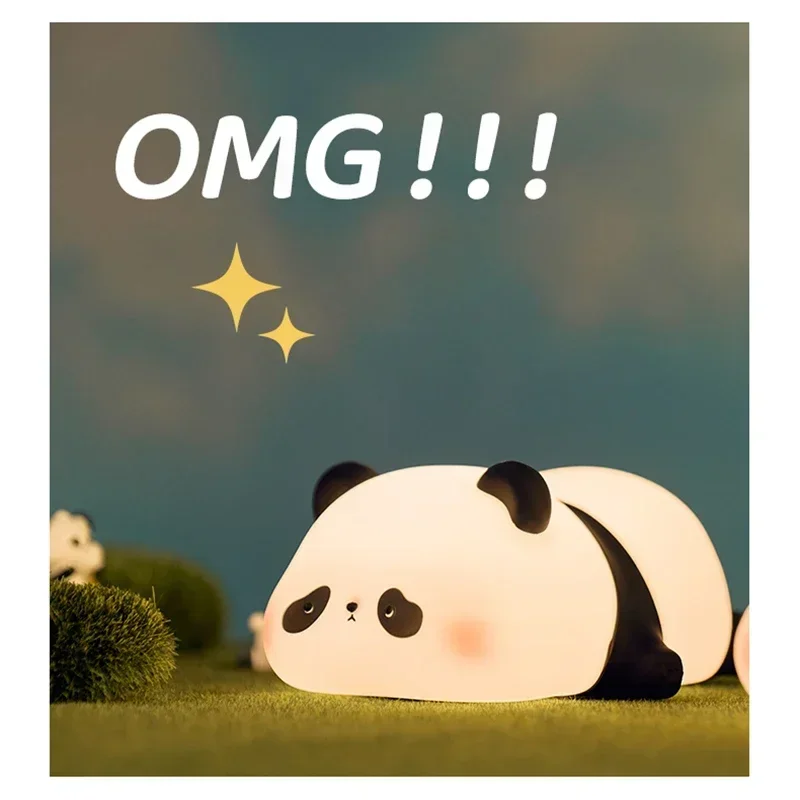 Cute Panda Pat Night Light Desktop Decoration Cartoon Birthday Gift Silicone Sleep Lamps Bedroom Ambient Lights USB Timing Lamps