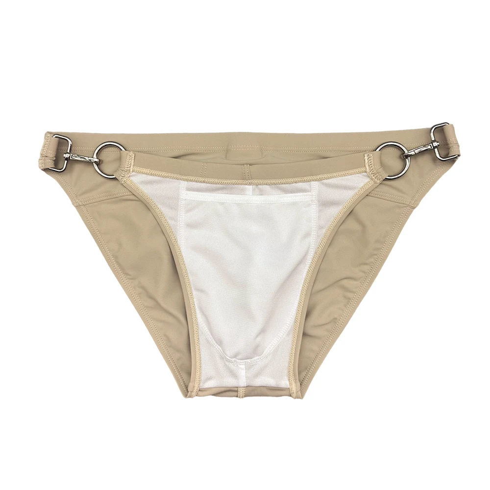Metal Buckle Bikini Swimwear Mens Pad Push Up Swim Briefs Sexy Swimming Trunks Nylon Man Gay Bathing Suit Tanga Beach Shorts