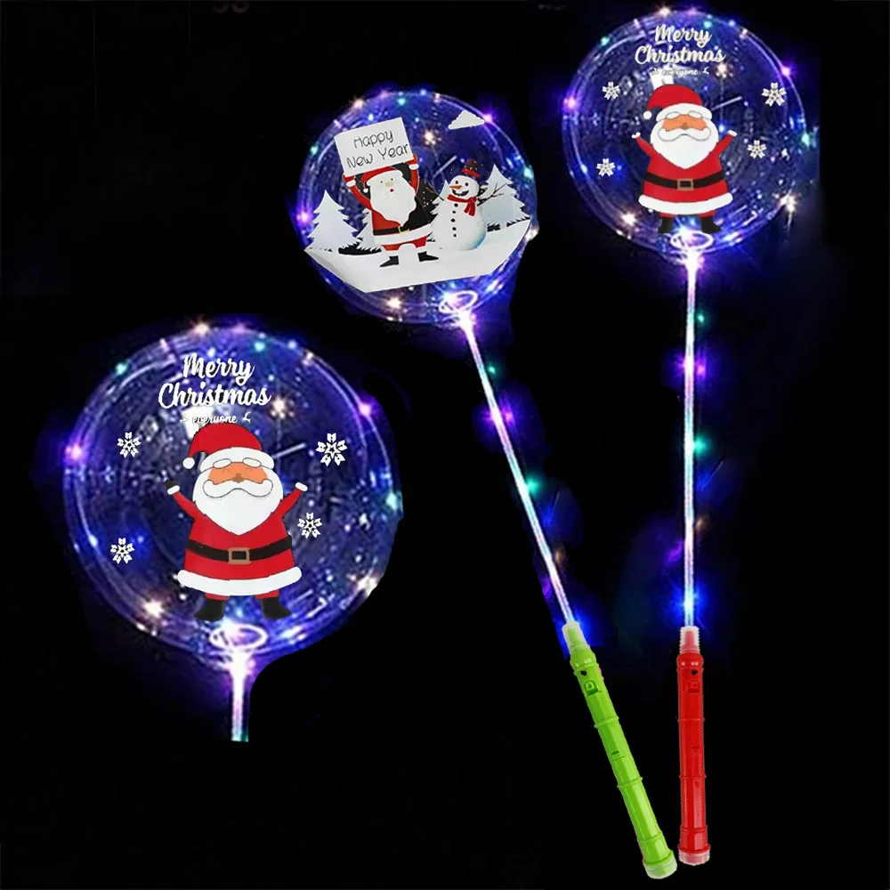 5-30pcs LED Bobo Balloons Santa Claus Transparent LED Light Up Balloons Glow Bubble Balloons New Year Christmas Party Decoration